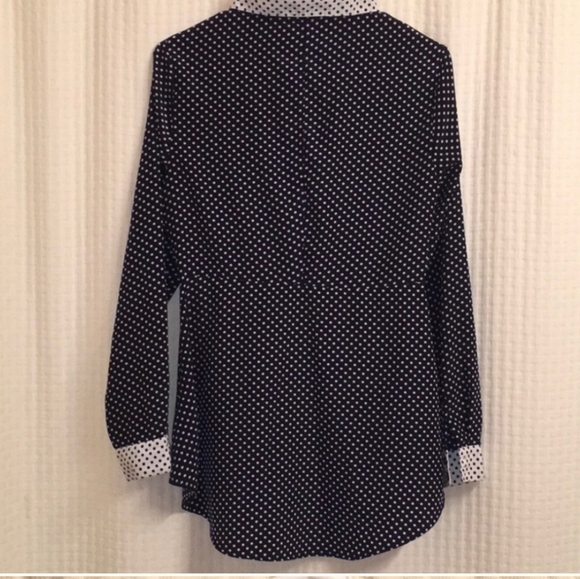 Forever 21 Modest womens size Medium polka dots dark blue white button-d… - Picture 9 of 16
